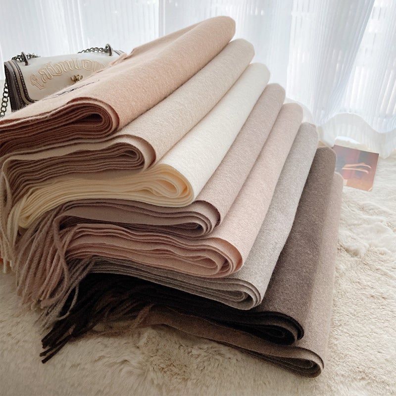 Cashmere Scarf Feel Solid Color Tassel Shawl Long Couple Warm Cashmere Scarf All-Match Monochrome Shawl - Image 5