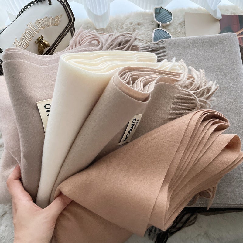 Cashmere Scarf Feel Solid Color Tassel Shawl Long Couple Warm Cashmere Scarf All-Match Monochrome Shawl - Image 2