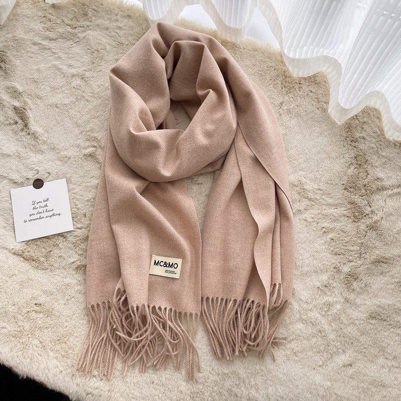 Cashmere Scarf Feel Solid Color Tassel Shawl Long Couple Warm Cashmere Scarf All-Match Monochrome Shawl - Image 1