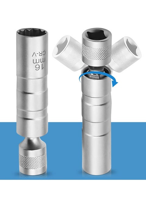 2 Pcs Spark Plug Socket 14/ 16mm Universal Joint Magnetic Spark Plug Wrench 3/8-Inch Drive12-Point Thin Wall Spark Plug Socket Spark Plug Removal Tool for Car Repair (14mm & 16mm)