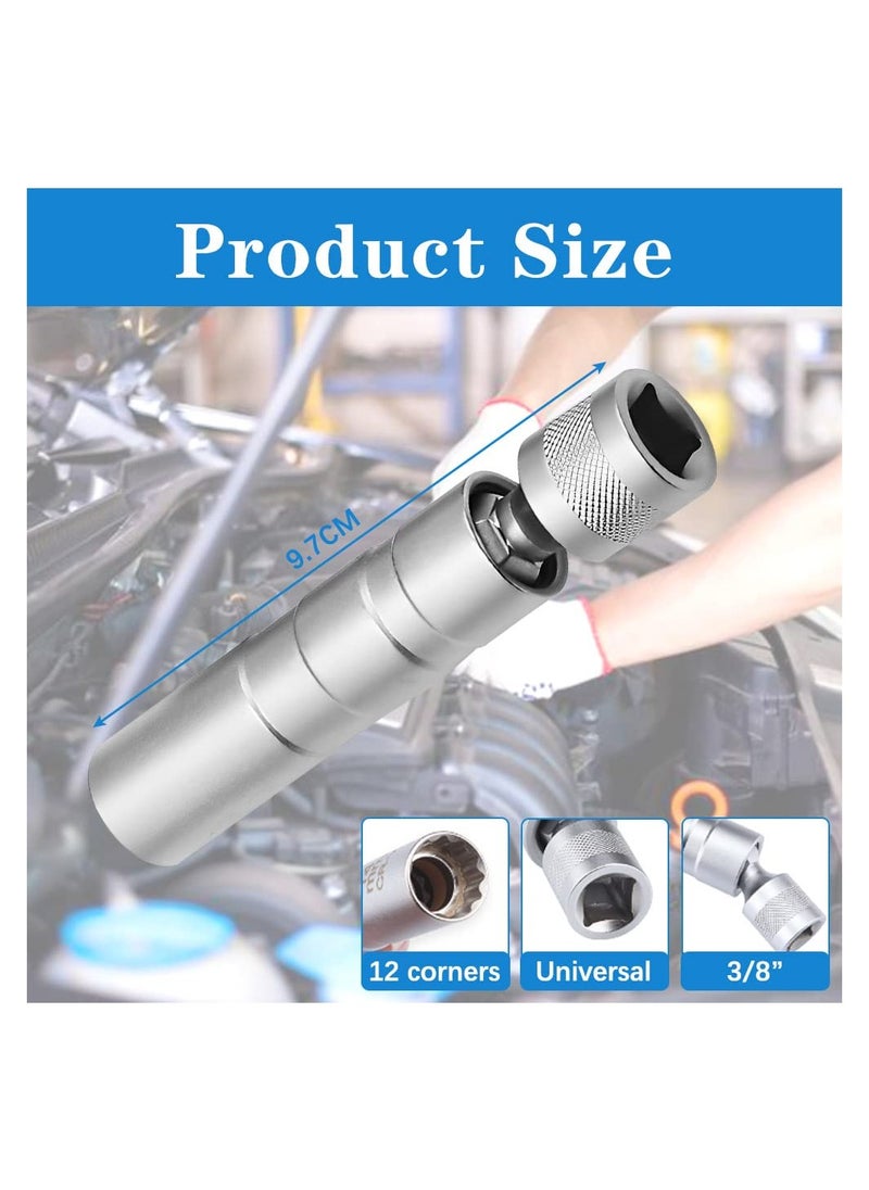 2 Pcs Spark Plug Socket 14/ 16mm Universal Joint Magnetic Spark Plug Wrench 3/8-Inch Drive12-Point Thin Wall Spark Plug Socket Spark Plug Removal Tool for Car Repair (14mm & 16mm)