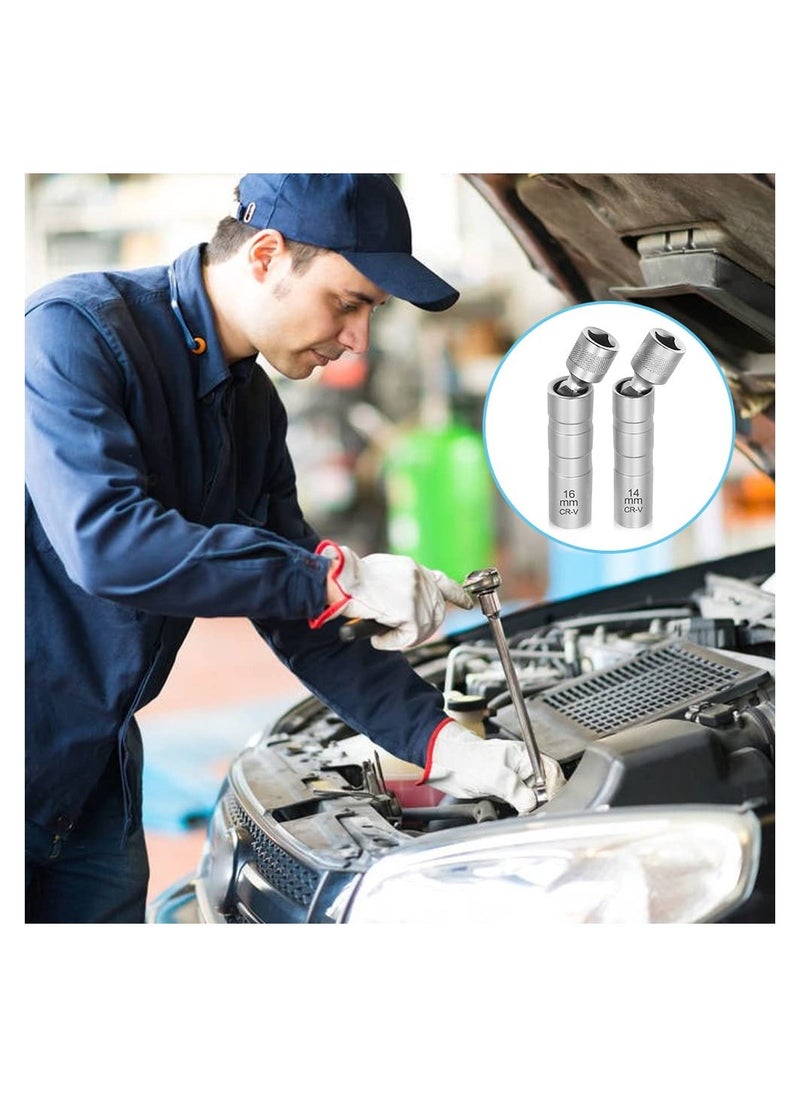 2 Pcs Spark Plug Socket 14/ 16mm Universal Joint Magnetic Spark Plug Wrench 3/8-Inch Drive12-Point Thin Wall Spark Plug Socket Spark Plug Removal Tool for Car Repair (14mm & 16mm)
