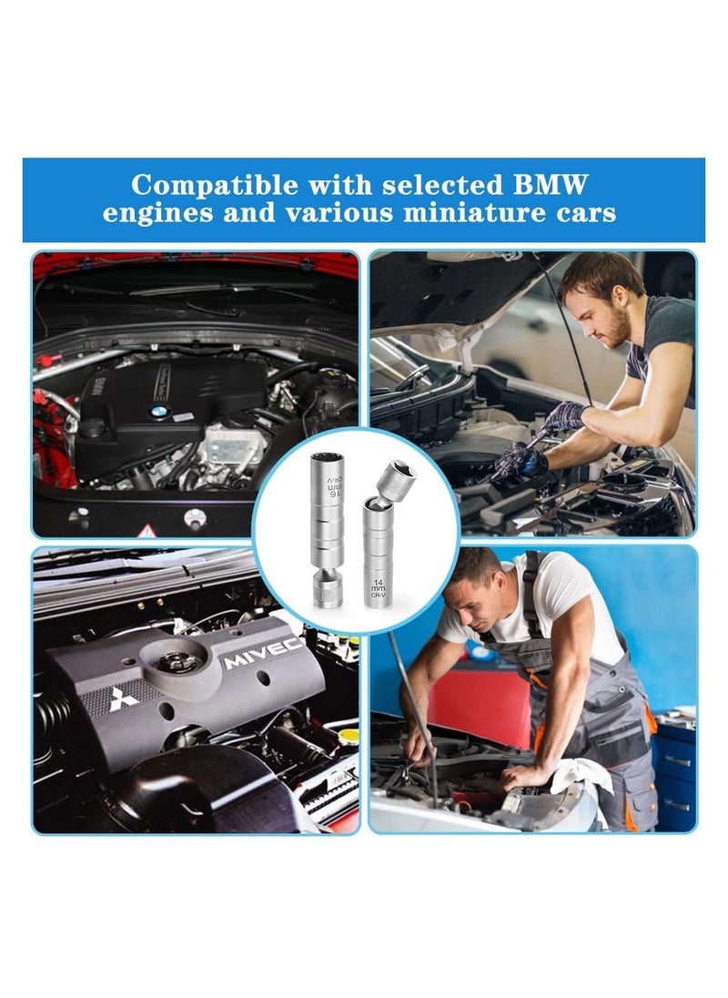 2 Pcs Spark Plug Socket 14/ 16mm Universal Joint Magnetic Spark Plug Wrench 3/8-Inch Drive12-Point Thin Wall Spark Plug Socket Spark Plug Removal Tool for Car Repair (14mm & 16mm)