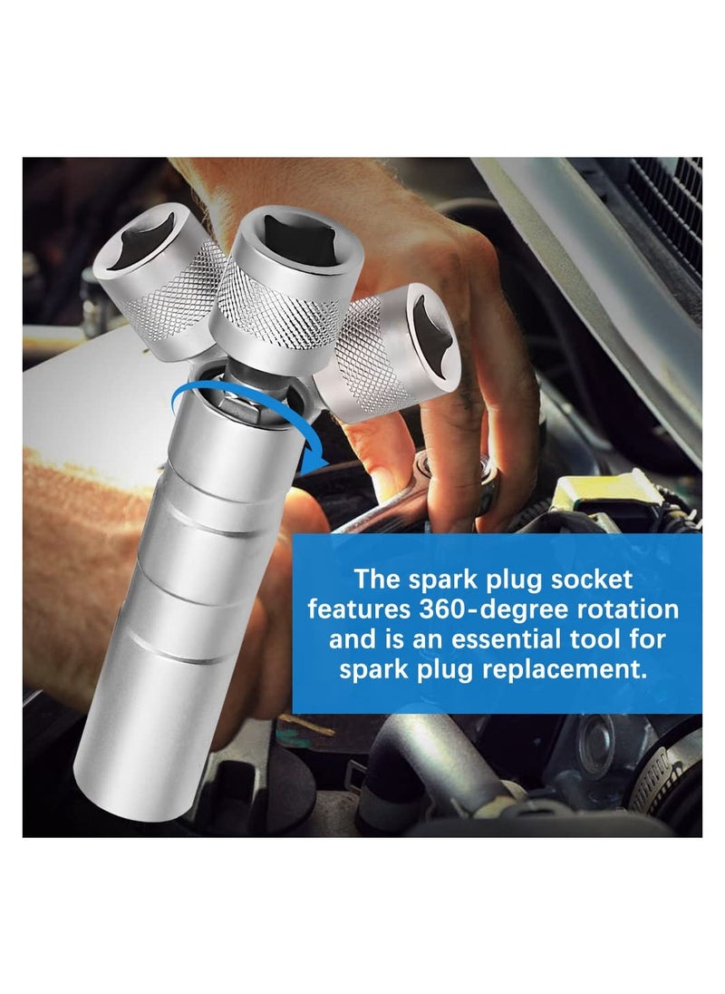 2 Pcs Spark Plug Socket 14/ 16mm Universal Joint Magnetic Spark Plug Wrench 3/8-Inch Drive12-Point Thin Wall Spark Plug Socket Spark Plug Removal Tool for Car Repair (14mm & 16mm)