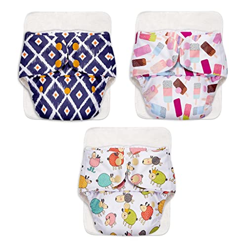Superbottoms Basic Leakage-proof advanced cloth diapers for babies, High Absorbent 100% cotton 3 reusable diaper and 3 insert pad Combo Pack washable cloth diaper 3M -3Years Adjustable, Reduces Rash - Image 1