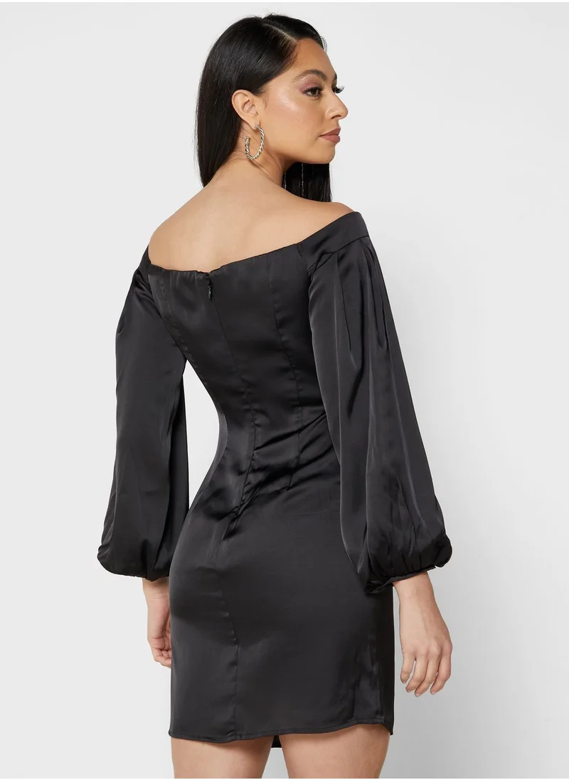 Chi-Chi London Balloon Sleeve Bardot Dress