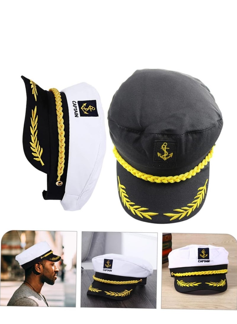 SYOSI Sailor Captain Yacht Hat Cap Costume Golden Embroidery Pilot Navy Marine Admiral for Halloween Accessory Kids Pretend Play Party Favors - Image 2