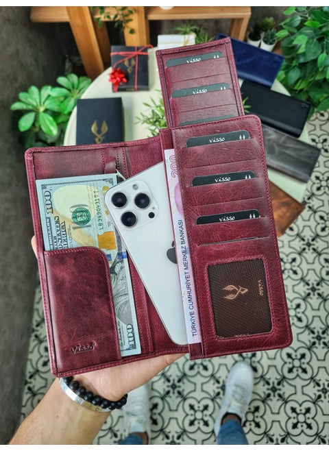 901 Leather Handbag Wallet with Phone Compartment - Zippered - Men's and Women's Model with Removable Card Holder Feature
