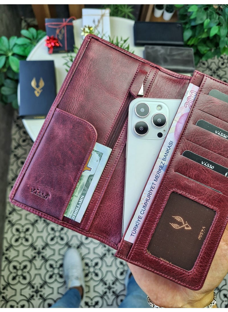 VISSO 901 Leather Handbag Wallet with Phone Compartment - Zippered - Men's and Women's Model with Removable Card Holder Feature  - Image 3