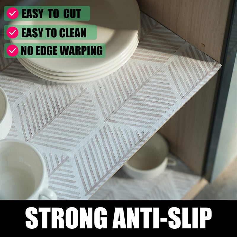 Amiitay Shelf Liners for Kitchen Cabinets, Non-Adhesive and Strong Non-Slip Waterproof Cabinet Drawer Liners for Kitchen Shelf Wire Fridge,Beige Geometric Shelf Drawer Liner,Easy to Clean,12IN x 10FT - Image 2