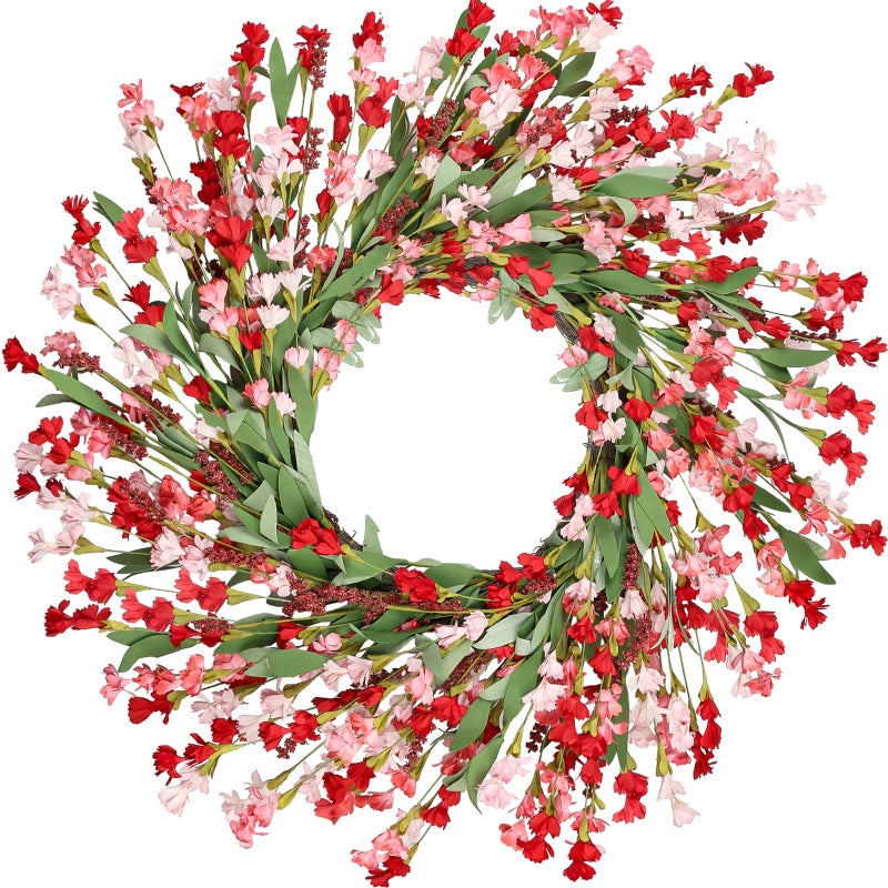 Artgar Front Door Wreath 26 Inch Spring/Summer Wreaths for Front Door, Front Door Wreaths for All Seasons for Indoor Outdoor Home Office Wall Window Wedding Farmhouse Decor (Red Pink) - Image 1