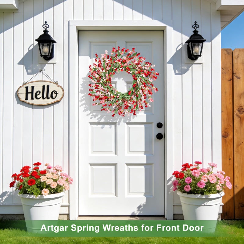 Artgar Front Door Wreath 26 Inch Spring/Summer Wreaths for Front Door, Front Door Wreaths for All Seasons for Indoor Outdoor Home Office Wall Window Wedding Farmhouse Decor (Red Pink) - Image 5