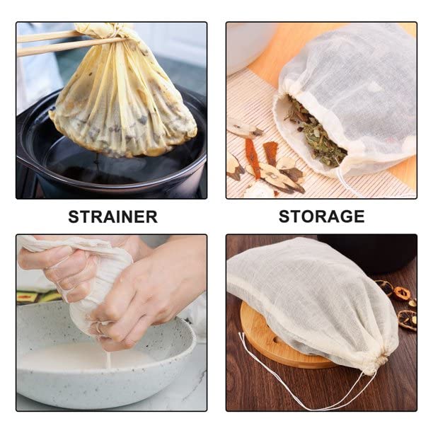 OREAYU Prime Muslin Cheese Nut Milk Cloth Bag For Kitchen, Unbleached Reusable Cotton Bags For Straining Juice As Strainer, Masala Potli, Spice Bag, Paneer, Curd, Cheese, 10X7Inches 2 Pcs, White - Image 4