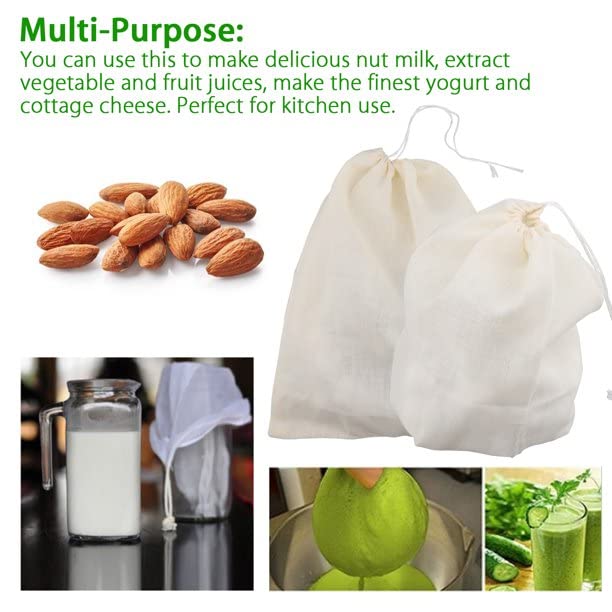 OREAYU Prime Muslin Cheese Nut Milk Cloth Bag For Kitchen, Unbleached Reusable Cotton Bags For Straining Juice As Strainer, Masala Potli, Spice Bag, Paneer, Curd, Cheese, 10X7Inches 2 Pcs, White - Image 2