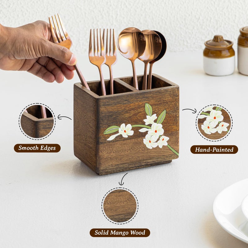 Aurum Crafts Bella Mango Wood Cutlery Stand - Image 3
