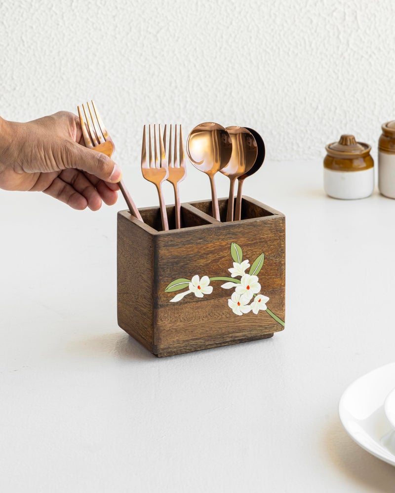 Aurum Crafts Bella Mango Wood Cutlery Stand - Image 1