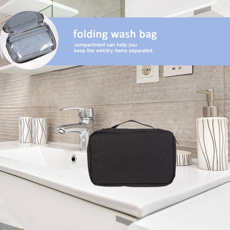 Waterproof Hanging Toiletry Bag Foldable Cosmetic Organizer Pouch Black - Image 4