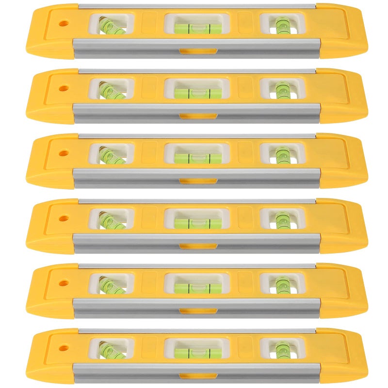 SEHOI 6 Pack 9 Inch Magnetic Torpedo Level with 45 90 180 Degree Bubbles Plastic Shell Shock Resistant Torpedo Level Yellow Spirit Level Measuring Tool