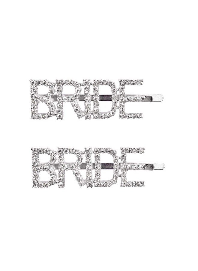 Messen Wedding Accessories Letters Bobby Hair Pins Headwear Luxury Crystal Rhinestones Hair Clips For Bride Sparkle Hair Barrette Jewellery (2 Pieces,2X Bride) 
