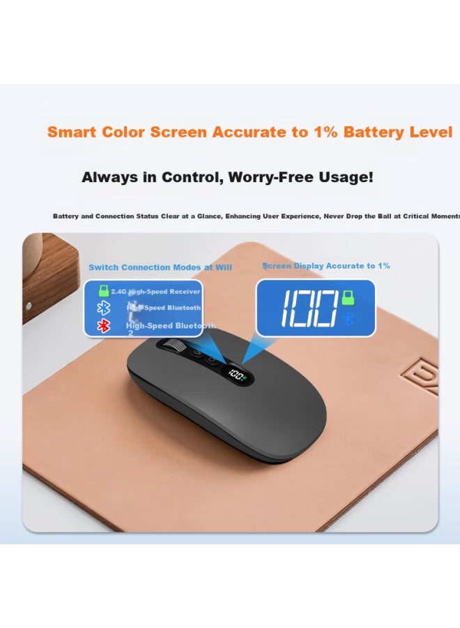 Venfish Ai Smart Voice Mouse, Silent Wireless Bluetooth Mouse, Intelligent Digital Display Portable Rechargeable Office Mouse , Gray - Image 1
