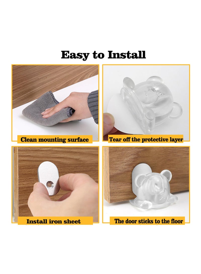 SOLARAE 2Pcs Magnetic Door Stoppers, Protect The Door from Collision When Opened, Cute Door Stop for Bottom of Door, No Drilling Magnetic Door Catch for Door of Bedroom, Balcony, Kitchen, Entry (Clear) - Image 4