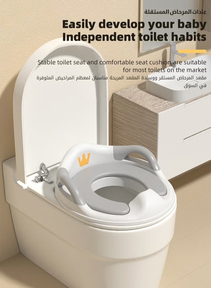 DOOKOO Potty Training Seat, Removable Design Toilet Train Seats, Potties Chair for Kids Toddlers Boys Girls, Portable Children Travel Toileting Toilets, with Handles and Backrest, Grey Cartoon Crown Shape  - Image 5