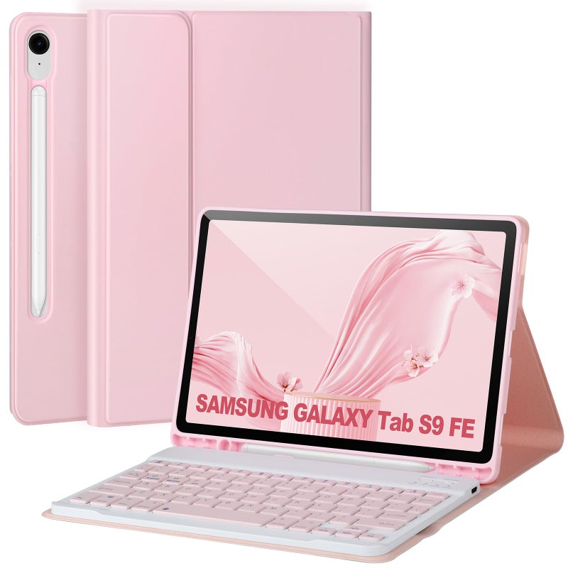 APHBZGE Keyboard Case for Samsung Galaxy Tab S10 LiteS10 FE S9 FE S9 10911 inch 20252023Detachable Wireless Bluetooth Keyboard for Galaxy S10 FEAuto WakeSleep with S Pen Holder Pink - Image 2