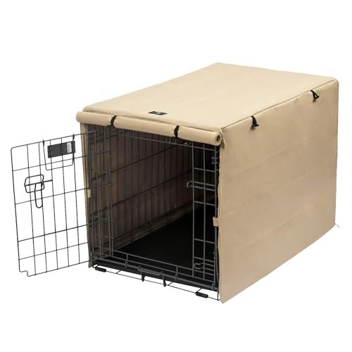 X-ZONE PET Double Door Dog Crate Cover - Polyester Pet Kennel Cover (Fits 24 30 36 42 48 inches Wire Crate) (24 Inch, Tan) - Image 1