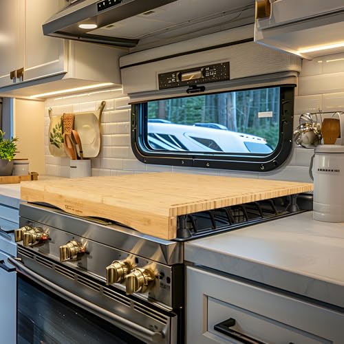 RVGUARD RV Stove Top Cover Board Countertop Cutting Board with Adjustable Legs and Juice Grooves for Camper Trailer Gas or Electric Range 17x20