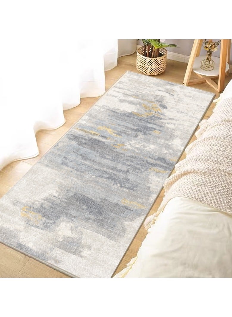 LESTER LESTER Soft Non-Slip Eco-Friendly Easy to Clean Waterproof Mat, Soft Carpet, Non-Slip Entrance Doormat Cashmere Material Floor Mats Home Decor Set Rug Modern Design White and Grey 60x160cm - Image 1