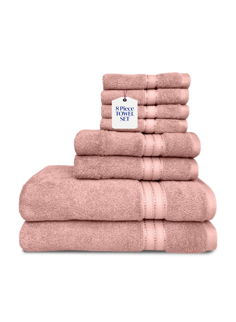 كاسينو Kassino 8 Piece Towels Set - 100% Combed Cotton Includes 2 Bath, 2 Hand & 4 Face Towels, Soft & Quick-Dry, Highly Absorbent, Double Stitched Hotel Towels Quality | Evening Sand - Image 1