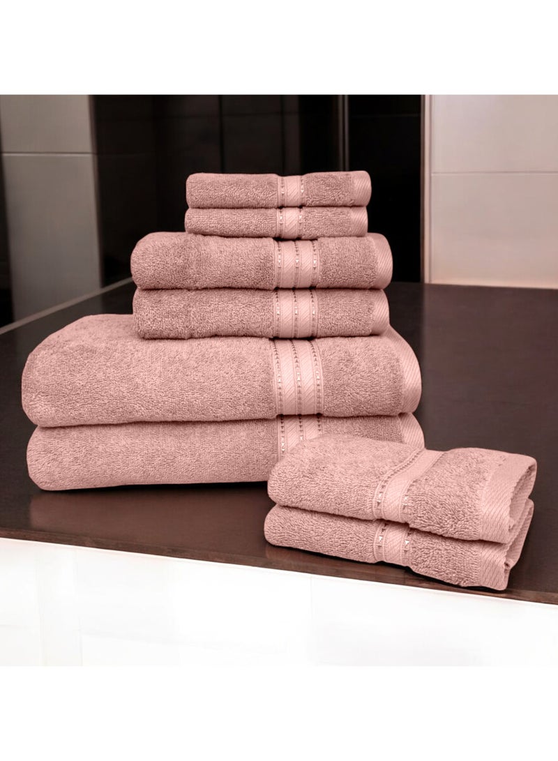 كاسينو Kassino 8 Piece Towels Set - 100% Combed Cotton Includes 2 Bath, 2 Hand & 4 Face Towels, Soft & Quick-Dry, Highly Absorbent, Double Stitched Hotel Towels Quality | Evening Sand - Image 2