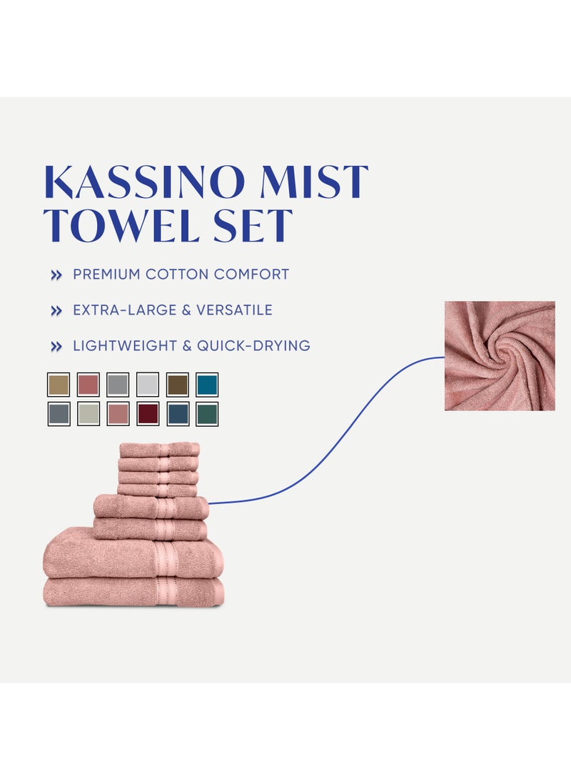 كاسينو Kassino 8 Piece Towels Set - 100% Combed Cotton Includes 2 Bath, 2 Hand & 4 Face Towels, Soft & Quick-Dry, Highly Absorbent, Double Stitched Hotel Towels Quality | Evening Sand - Image 3