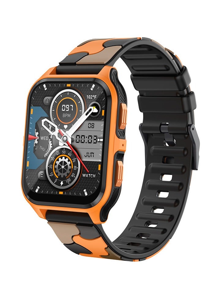 AROAQ P73 Smart Watch, 300mah Multifunction Fitness Tracker Watch With Bluetooth Call Voice Assistant, Colorful Hd Large Display Smart Bracelet Sports Watch, (Camouflage Orange) - Image 1