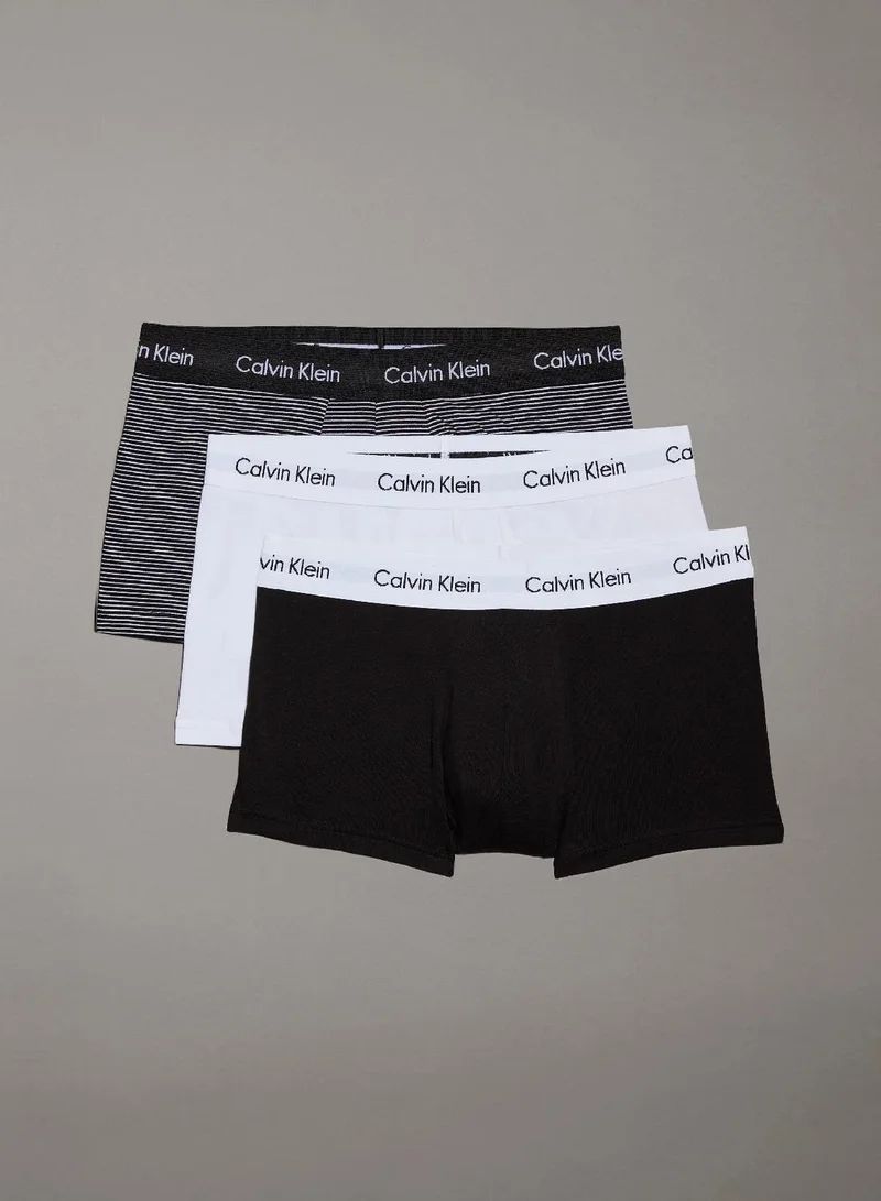 Calvin Klein White/Black/Strip Black +White 3 Pack Low Rise Trunks - Cotton Stretch for Men | Best Price UAE
