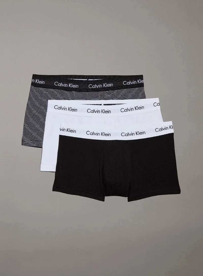 Calvin Klein White/Black/Strip Black +White 3 Pack Low Rise Trunks - Cotton Stretch for Men | Best Price UAE