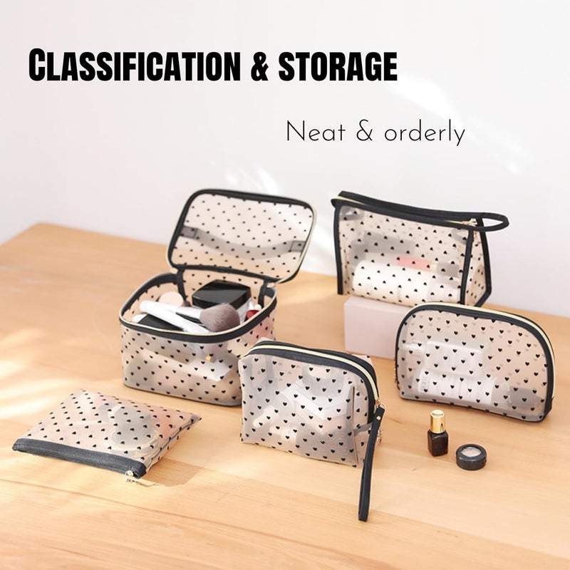 5 Pieces Set Mesh Makeup Bag - Transparent Cosmetic Bag for Women & Girls - Image 2