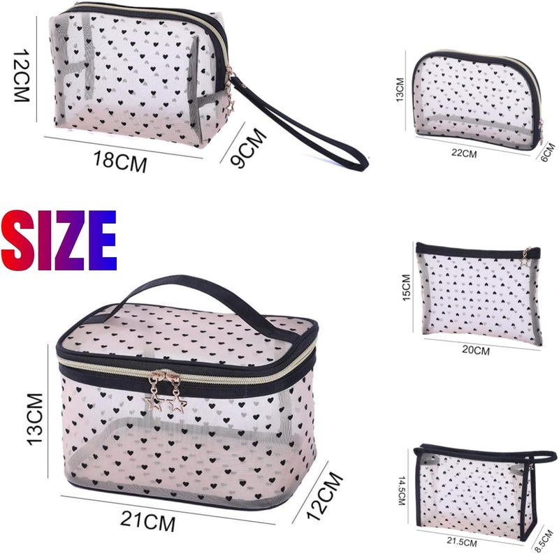 5 Pieces Set Mesh Makeup Bag - Transparent Cosmetic Bag for Women & Girls - Image 3