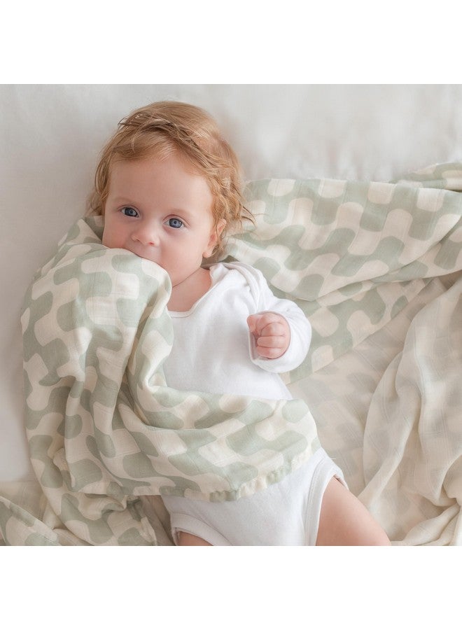 TAB Muslin Swaddle Blankets - Set of 2 Gender Neutral Patterns- Large 47"x47",Organic Cotton & Viscose from Bamboo, Extra Soft Newborn Swaddles, Baby Shower for Boys & Girls (Green Waves & Smileys) - Image 5