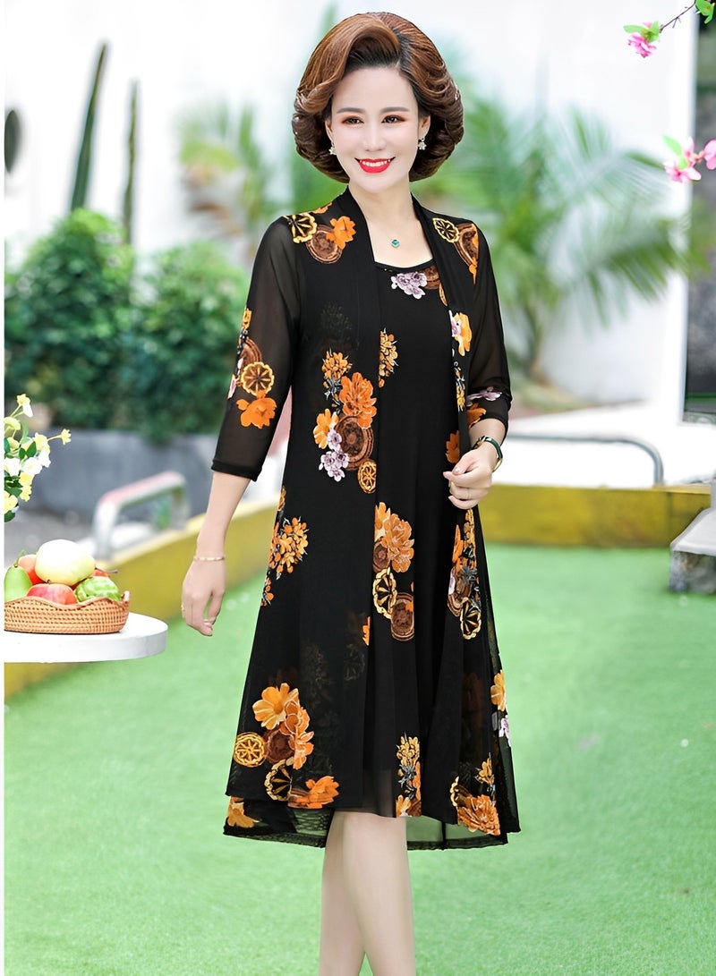 REOCLE Women's Maxi Dress 2 Pieces Sleeveless Floral Round Neck Long Dress Floral Tulle Coat Flowy Party  Maxi Dress Set - Image 4