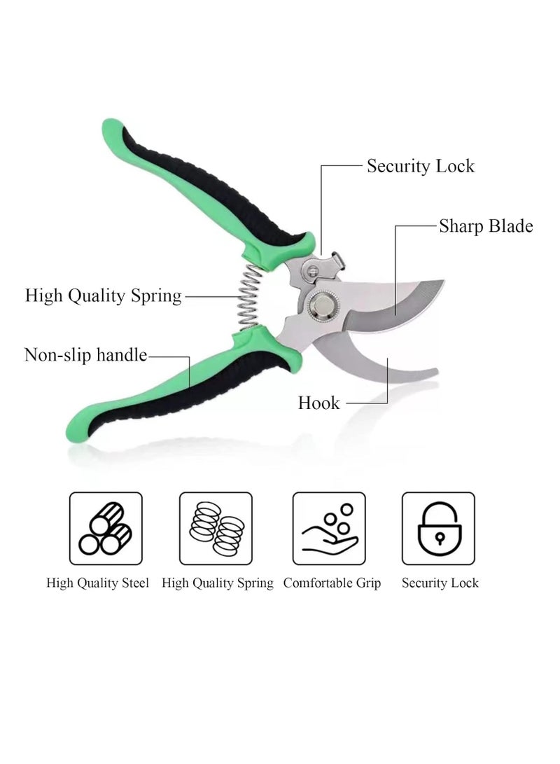 Generic 19cm Hand Gardening Cutter Professional Garden Scissors with Stainless Steel Blade Ultra Sharp Scissors for Trimming Fruits Flowers Plants Green  - Image 3