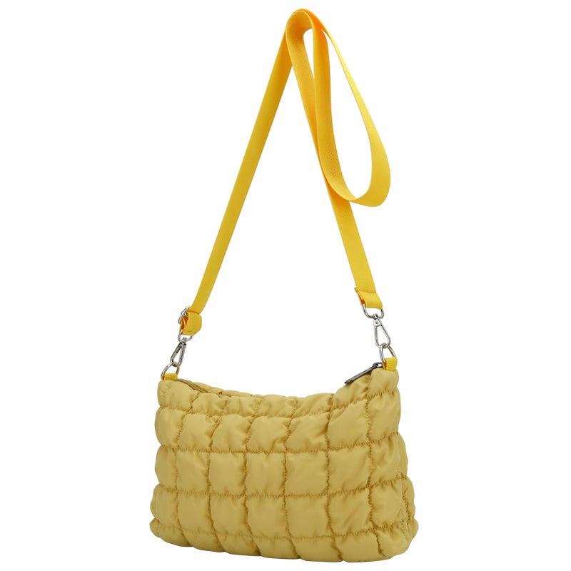 E-Tree Quilted Crossbody Bags for Women Men, Puffer Handbag Purse with Shoulder Strap (Yellow) - Image 1