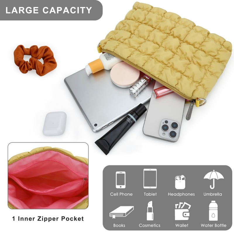 E-Tree Quilted Crossbody Bags for Women Men, Puffer Handbag Purse with Shoulder Strap (Yellow) - Image 3