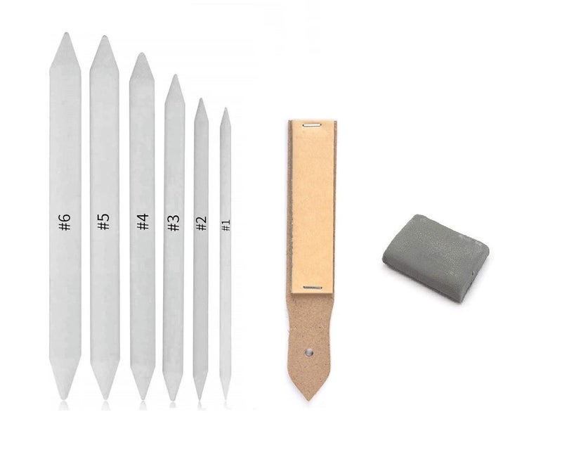 Definite عصا مزج ورق أبيض/خلاط فني/تورتيونز لتلطيف أو مزج الفحم، الشمع والجرافيت (مع ممحاة قابلة للعجن ورق صنفرة) - Image 1