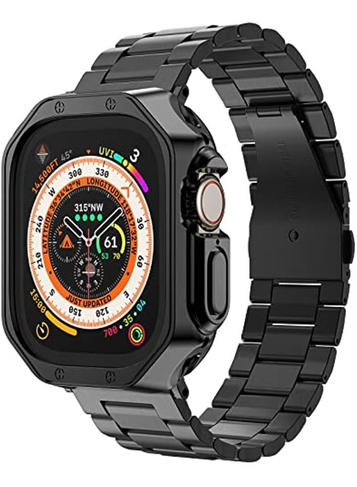 keloray Compatible with Apple Watch Ultra 2 Band and Case, Stainless Steel Metal Chain with TPU Cover, Smart-Watch Link Bracelet Strap for men, Wrist-Band for i-Watch Ultra, 49mm, Black - Image 1