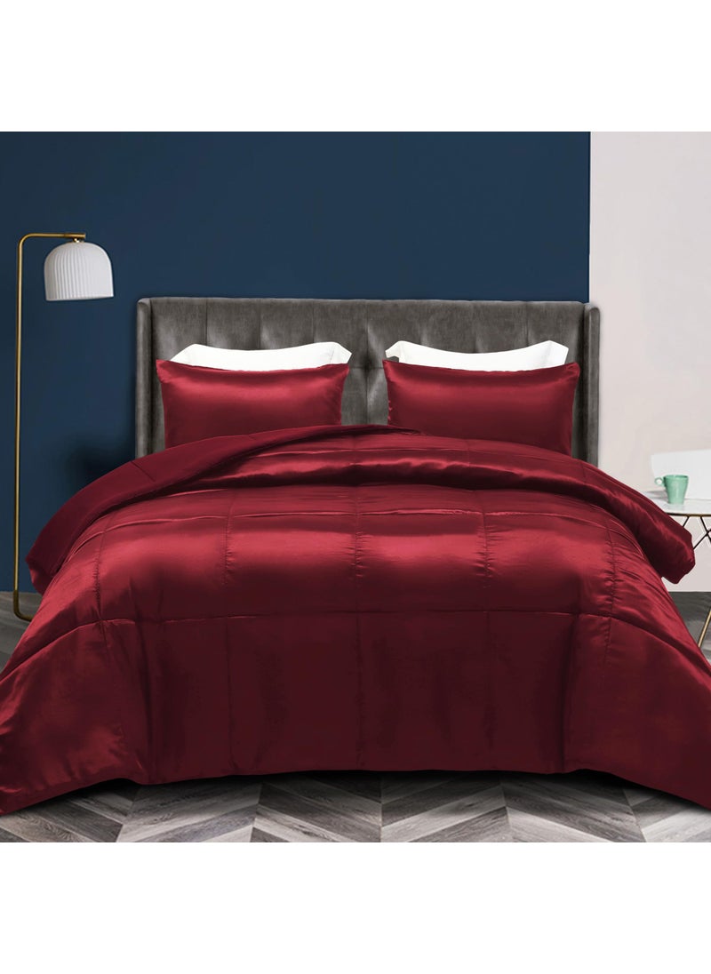 Whale Flotilla Whale Flotilla 2-Piece Reversible Twin Size Silky Soft Comforter Set/Bedding Set  Luxury Satin Comforter with Satin Pillowcase  Lightweight Duvet Set for All Seasons  Red  - Image 1