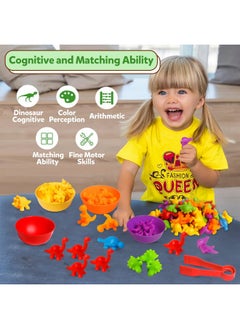 kizh Counting Dinosaurs Toys Matching Games With Sorting Bowls For Kids Toddler Learning Activities Preschool Must Have Manipulatives Montessori Fine Motor Skills Toys Age 3 4 5 Years (Dinosaurs)  - Image 5