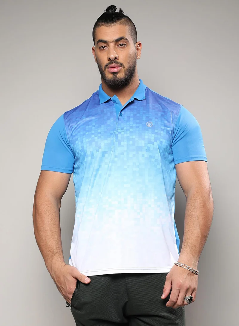 Instafab Plus Men's Blue Printed Regular Fit Activewear T-Shirt