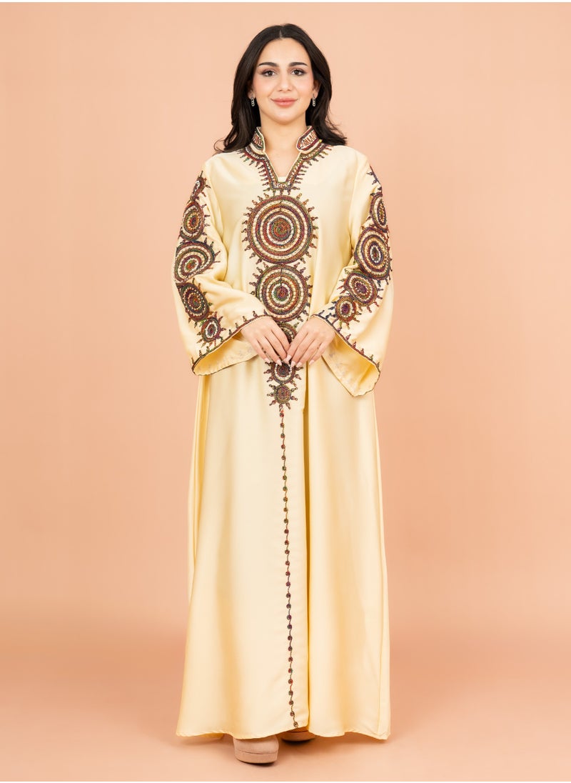 IKKXA Solid Embroidered Jalabiya IK1008 Yellow  - Image 1