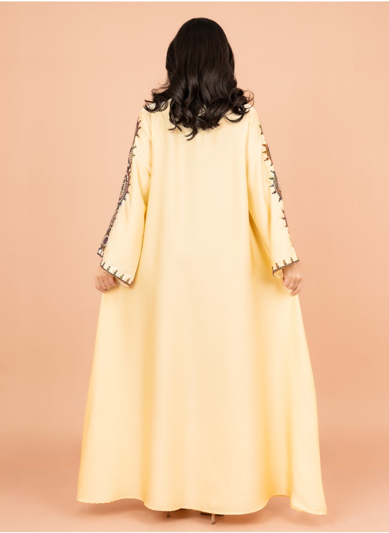 IKKXA Solid Embroidered Jalabiya IK1008 Yellow  - Image 4